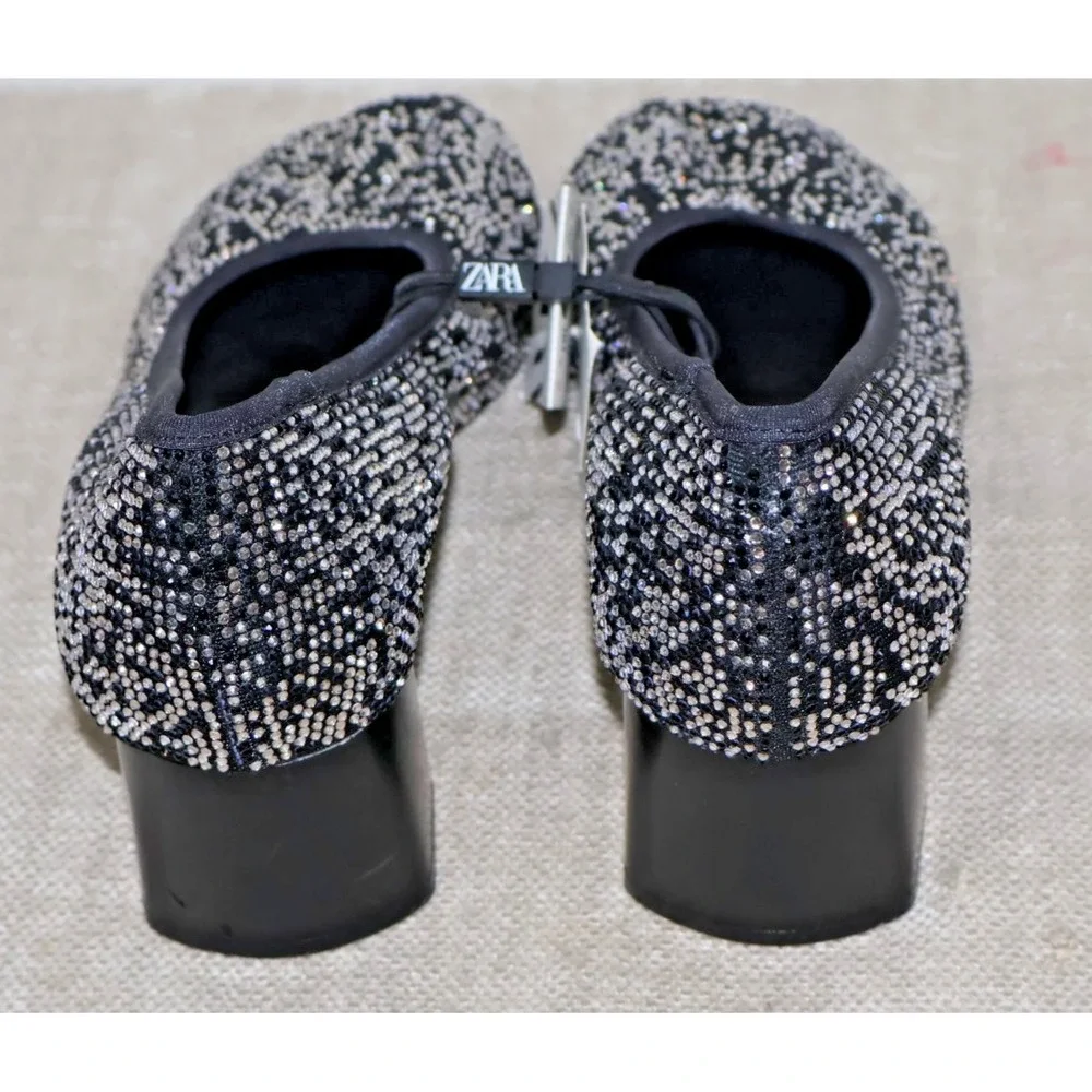 ZARA WOMEN SHOES SIZE 8/39 BLACK SLIVER RHINESTONES‎ SPARKLES